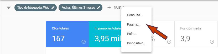 selección de filtro página